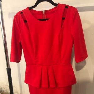 Red Peplum Dress with Cutout Detail